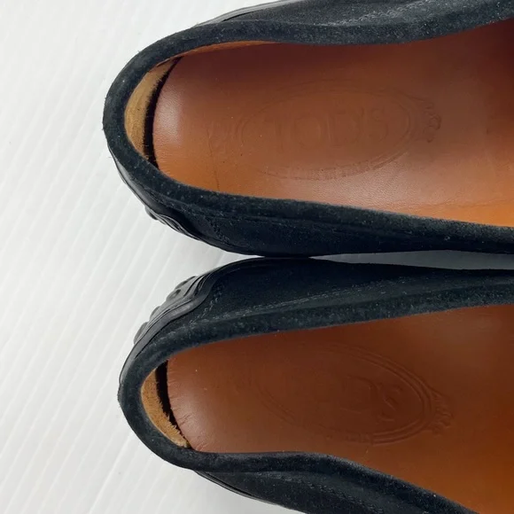Tods Black Suede Vibram Driving Penny Loafers Shoes - Picture 3 of 7